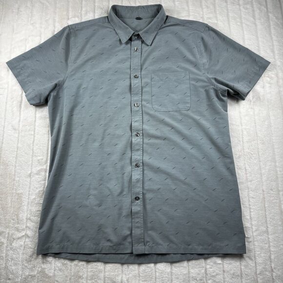 Vuori Shirt SS Bridge Button Down Mens L Blue All Over Print Stretch Performance - Picture 1 of 12